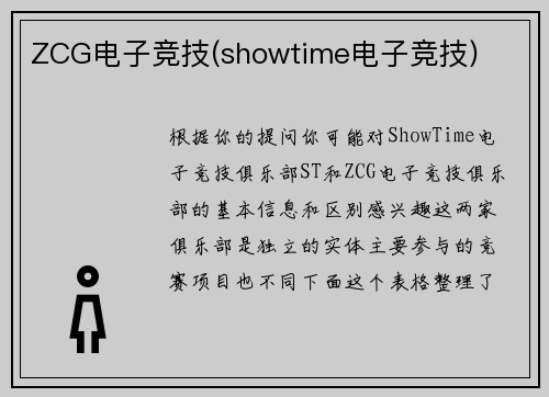 ZCG电子竞技(showtime电子竞技)
